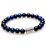 Bracelet Perles de pierres d'Œil de tigre bleu et totem bouddhiste