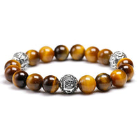 Bracelet en Œil de tigre naturel et 3 perles cylindriques gravées « Om Mani Padme Hum »