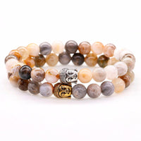 Bracelets multi couleurs en pierres naturelles d’Onyx et tête de Bouddha