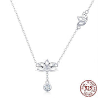 Collier Fleur de Lotus en argent sterling avec pendentif et strass