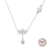 Collier Fleur de Lotus en argent sterling avec pendentif et strass