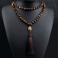 Collier mantra en pierre d'œil de tigre