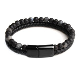 Bracelet Anti-Stress Obsidienne Cuir