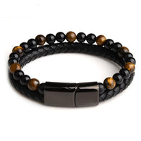 Bracelet Anti-Stress Cuir Obsidienne