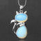Pendentif en forme de chat en Acier Inoxydable et Pierre Naturelle }