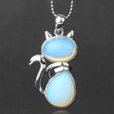 Pendentif en forme de chat en Acier Inoxydable et Pierre Naturelle
