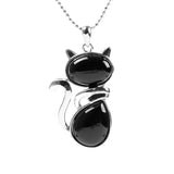 Pendentif en forme de chat en Acier Inoxydable et Pierre Naturelle