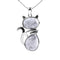 Pendentif en forme de chat en Acier Inoxydable et Pierre Naturelle }