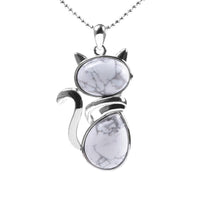 Pendentif en forme de chat en Acier Inoxydable et Pierre Naturelle