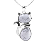 Pendentif en forme de chat en Acier Inoxydable et Pierre Naturelle
