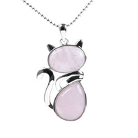 Pendentif en forme de chat en Acier Inoxydable et Pierre Naturelle
