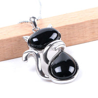 Pendentif en forme de chat en Acier Inoxydable et Pierre Naturelle