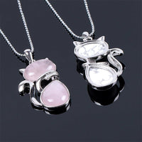 Pendentif en forme de chat en Acier Inoxydable et Pierre Naturelle