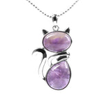 Pendentif en forme de chat en Acier Inoxydable et Pierre Naturelle