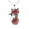 Pendentif en forme de chat en Acier Inoxydable et Pierre Naturelle }
