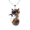 Pendentif en forme de chat en Acier Inoxydable et Pierre Naturelle }