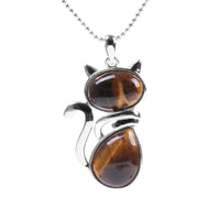 Pendentif en forme de chat en Acier Inoxydable et Pierre Naturelle
