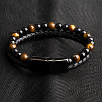 Bracelet Anti-Stress Cuir Obsidienne