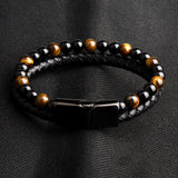 Bracelet Anti-Stress Cuir Obsidienne