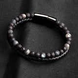 Bracelet Anti-Stress Obsidienne Cuir