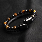 Bracelet Anti-Stress Cuir Obsidienne
